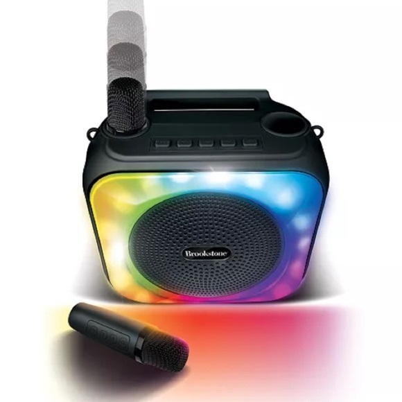 Brookstone Karaoke Dynamite Duo Wireless Led Speaker With 2 Wireless Microphones - Picture 12 of 13